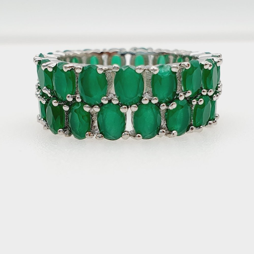 "Exclusive 925 Silver Plated Beautiful Green CZ Couples Ring, - Picture 3 of 3